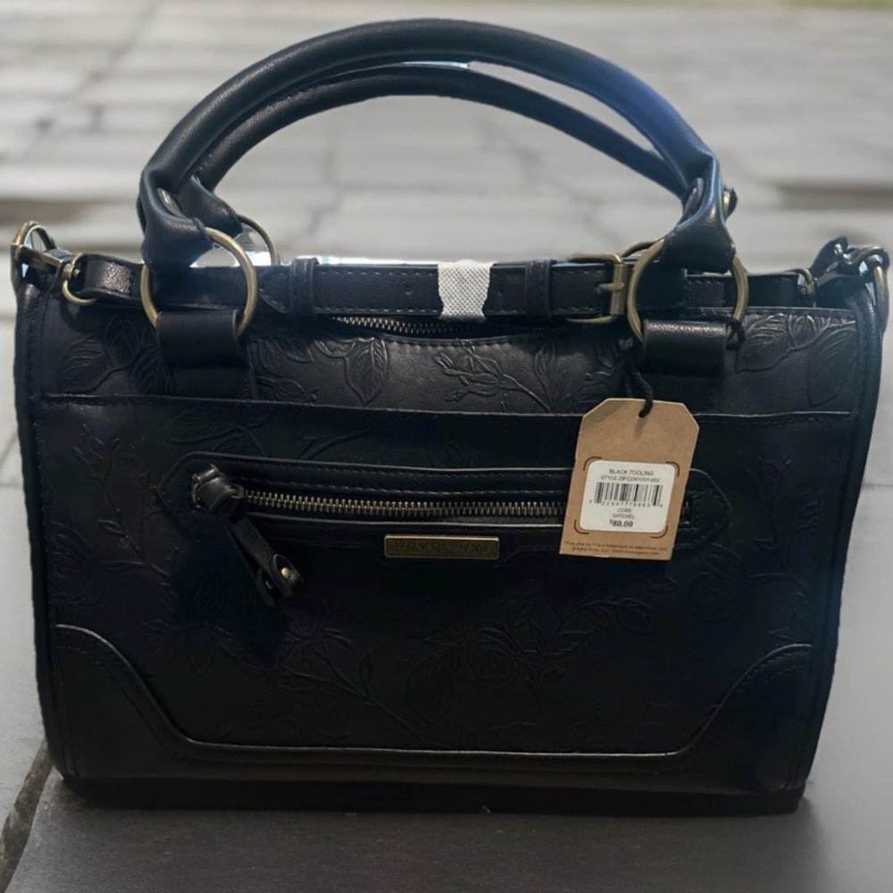 Black Leather Satchel with Silver Hardware
